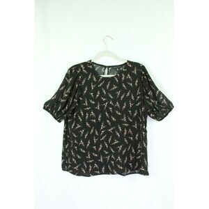 Saks Fifth Avenue Top XL Women's Black Pink Floral Short Sleeve